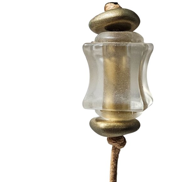 Vintage Boho Acrylic Brass Bead Necklace Brown Cord Statement Fashion Jewelry - Picture 2 of 6